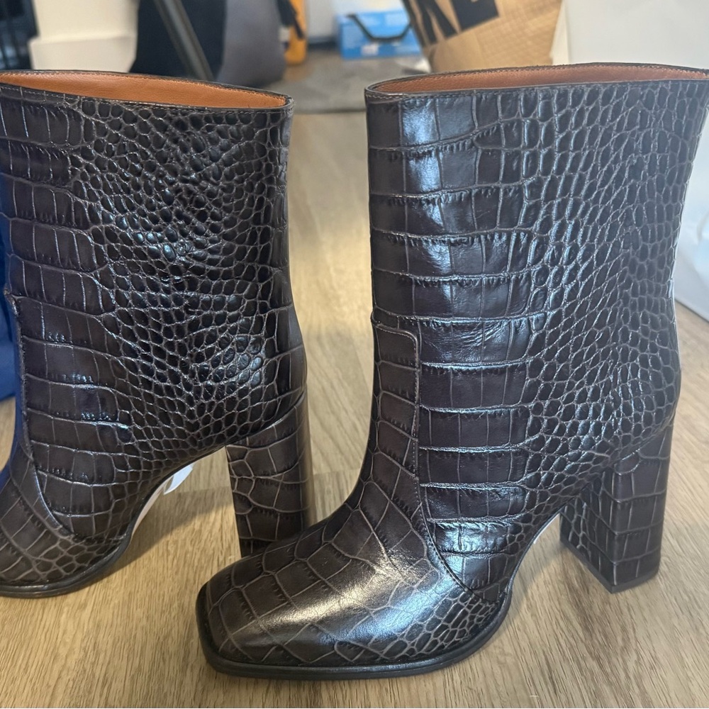 Paris Texas Crocodile-Embossed Brown Ankle Boots